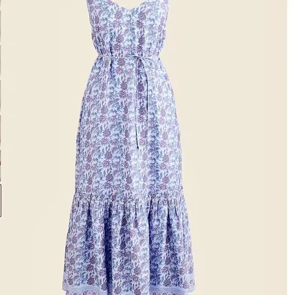J. Crew NWT Tiered dress in dusty periwinkle block print Size Medium - Picture 6 of 10